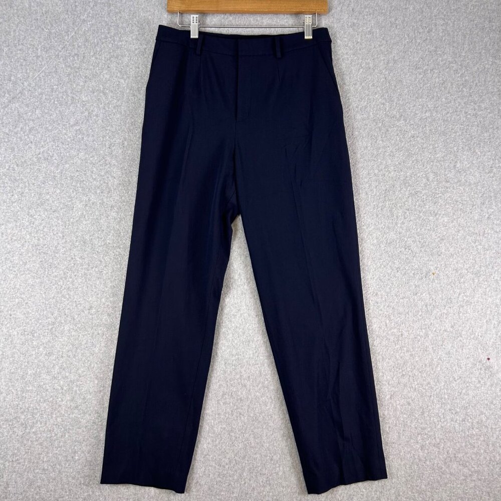 Uniqlo Dress Pants Women's Medium Navy Straight Leg Flat Front High Rise Office